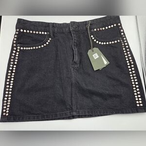 NWT All Saints Winnie Stud Black Denim Skirt